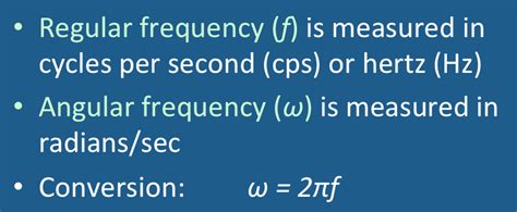 unit of omega|angular frequency chart.